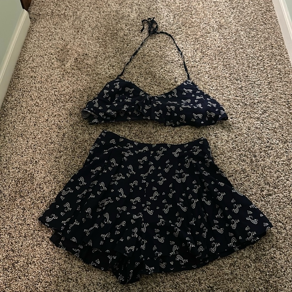 Navy blue paisley two piece set